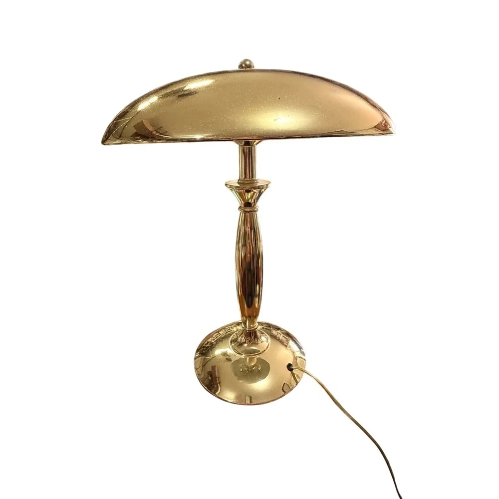 VTG 3-Way Gold Table Lamp UFO Flying Saucer Mushroom Dome Shade Hollywood Regenc